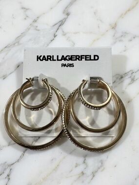 KARL LAGERFELD PARIS Gold-Tone 3-Row Pave Split Hoop Earrings